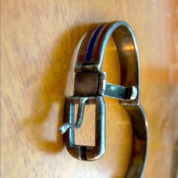 1970s Gucci Vintage Italian Sterling 925 Silver & Enamel Belt Cuff Bracelet - Picture 9 of 15